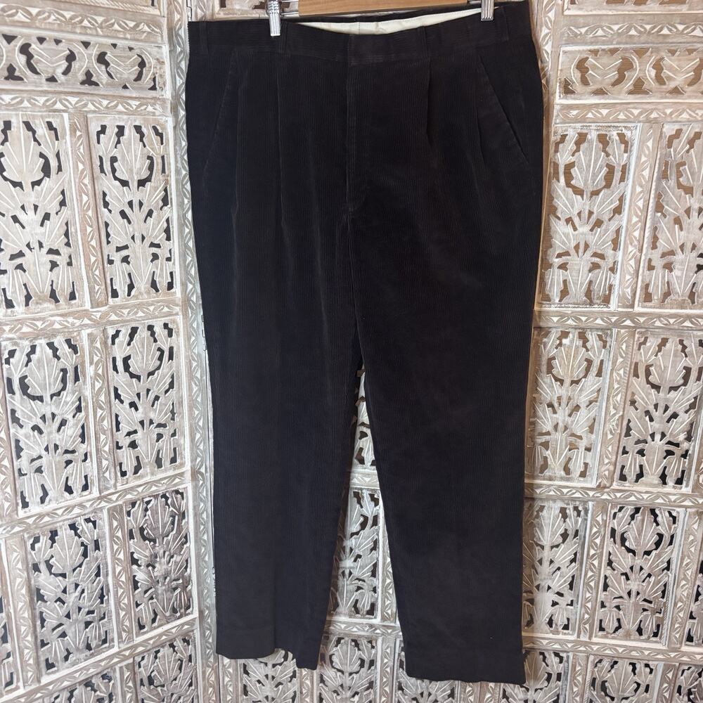 Vintage THOMSON Men's Tan Wide Cords Flat Front Dark Brown Corduroy Pants 38x32
